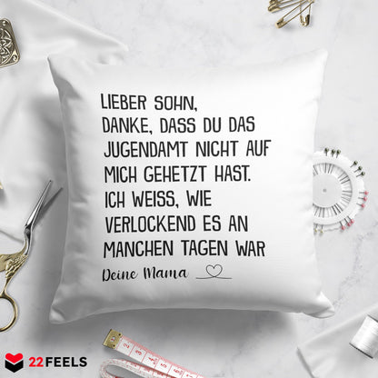 22Feels® Sohn Geschenk von der Mutter - Kissen mit Spruch (Weiss 40x40cm)-Kissen Weiss 40x40-22Feels