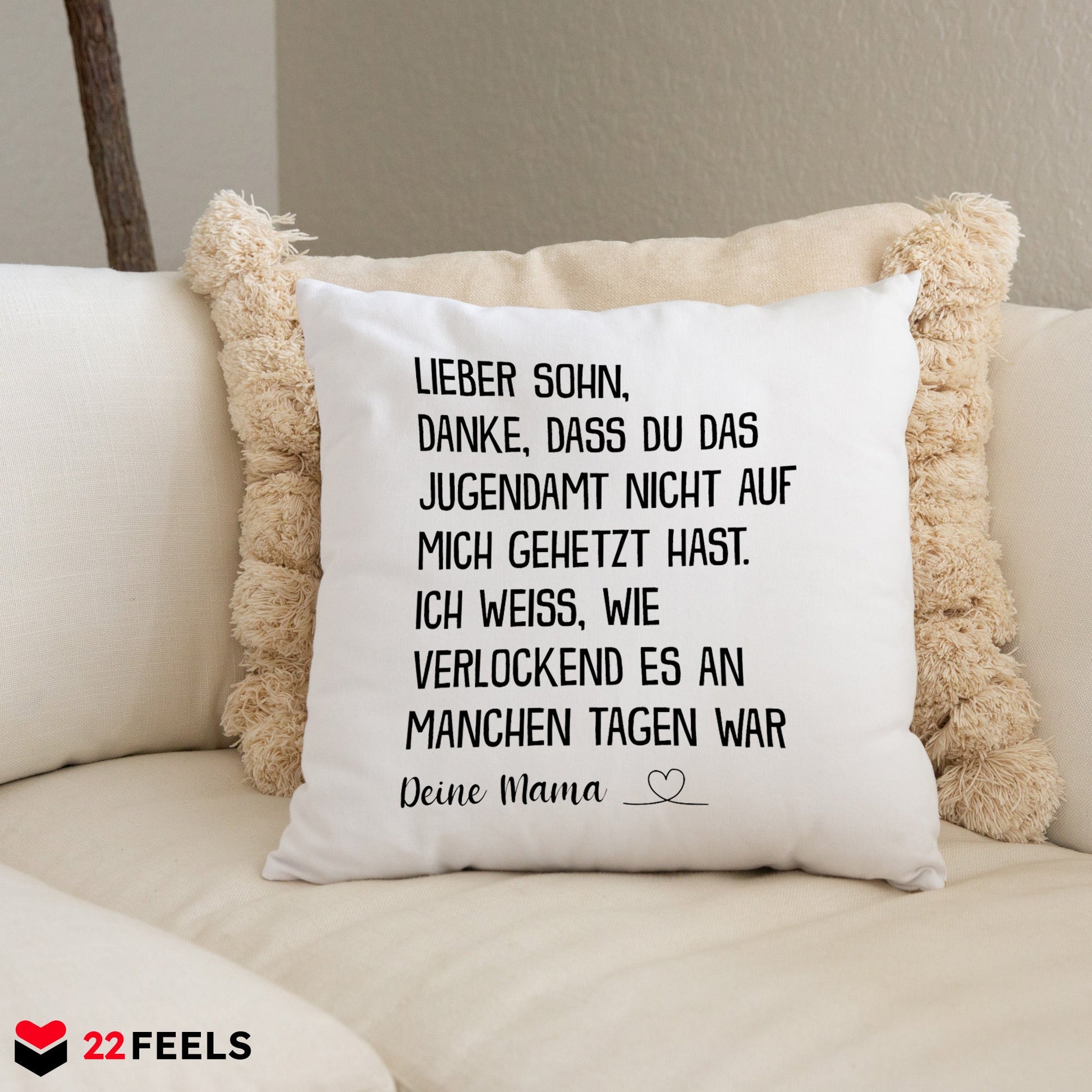 22Feels® Sohn Geschenk von der Mutter - Kissen mit Spruch (Weiss 40x40cm)-Kissen Weiss 40x40-22Feels