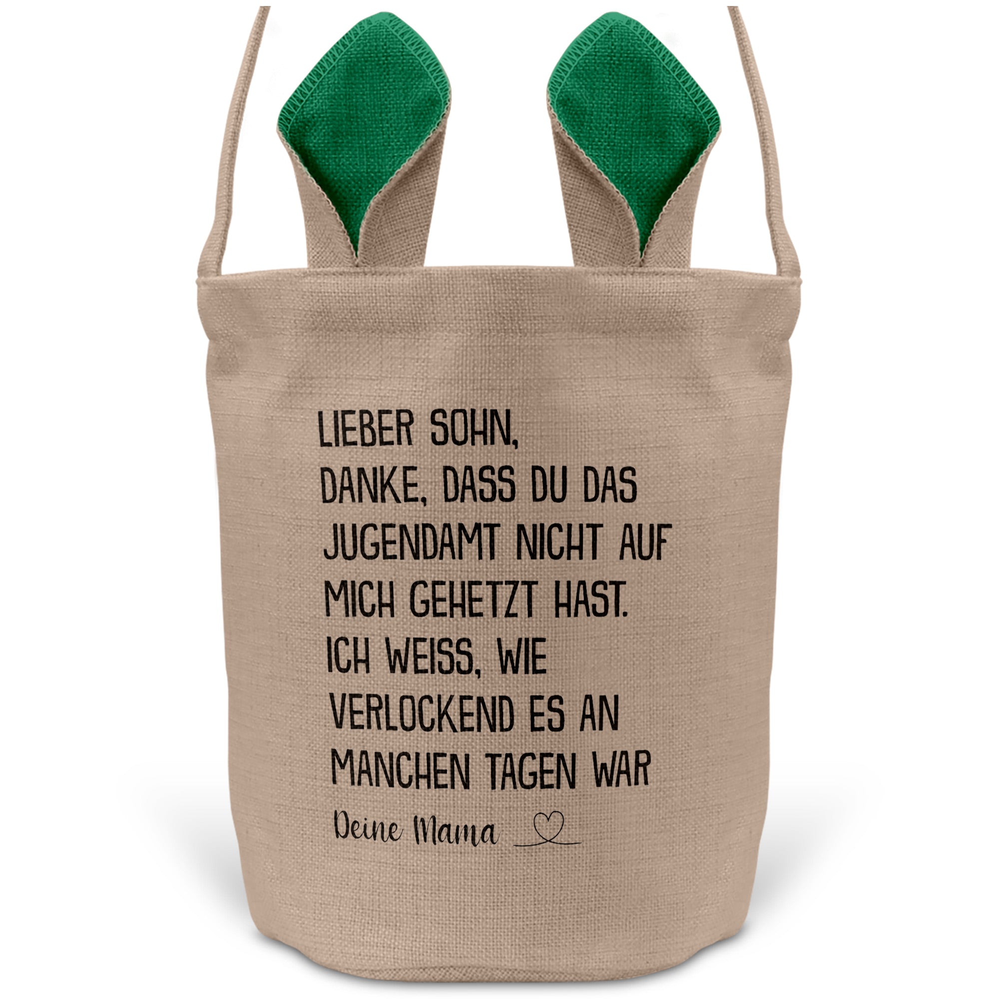 22Feels® Sohn Osterkorb von Mama Kinder mit Henkel Ostergeschenk Tragetasche Ostern Deko Osternest Körbchen Hasenohren (Beige/Grün)-Ostern Tragetasche-22Feels