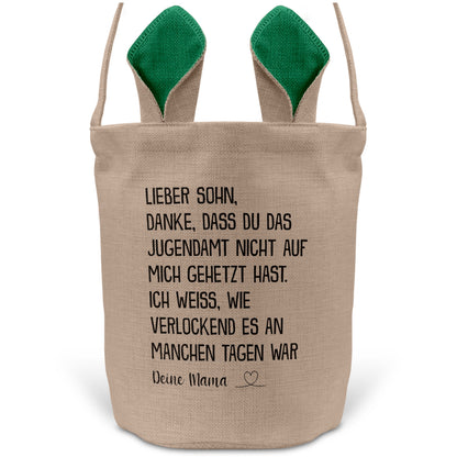 22Feels® Sohn Osterkorb von Mama Kinder mit Henkel Ostergeschenk Tragetasche Ostern Deko Osternest Körbchen Hasenohren (Beige/Grün)-Ostern Tragetasche-22Feels