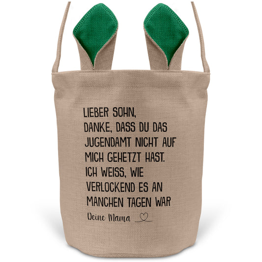 22Feels® Sohn Osterkorb von Mama Kinder mit Henkel Ostergeschenk Tragetasche Ostern Deko Osternest Körbchen Hasenohren (Beige/Grün)-Ostern Tragetasche-22Feels