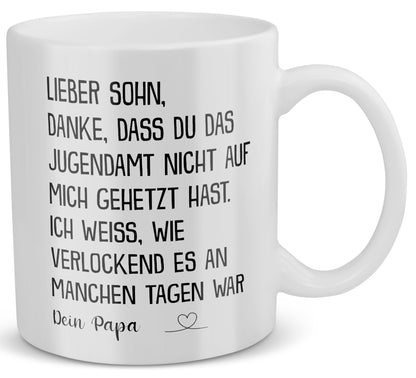 22Feels® Geschenk für Sohn von Papa - Tasse mit Spruch: Jugendamt (Weiss, 320ml)-Weisse Tasse 320ml-22Feels