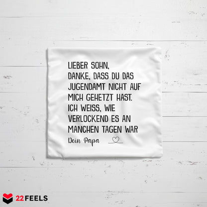 22Feels® Sohn Geschenk vom Papa - Kissen mit Spruch (Weiss 40x40cm)-Kissen Weiss 40x40-22Feels