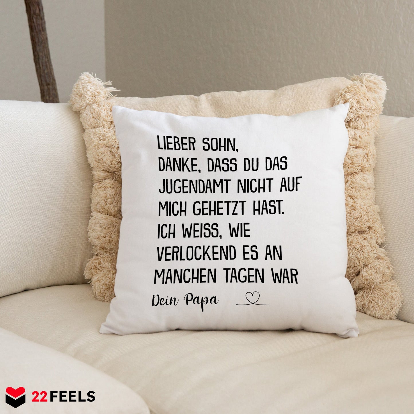 22Feels® Sohn Geschenk vom Papa - Kissen mit Spruch (Weiss 40x40cm)-Kissen Weiss 40x40-22Feels