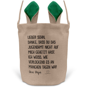 22Feels® Sohn Osterkorb von Papa Kinder mit Henkel Ostergeschenk Tragetasche Ostern Deko Osternest Körbchen Hasenohren (Beige/Grün)-Ostern Tragetasche-22Feels