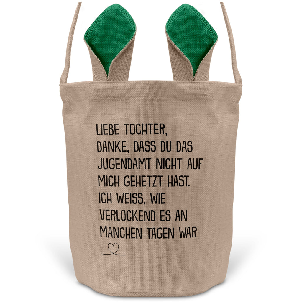 22Feels® Tochter Kinder Osterkorb mit Henkel Ostergeschenk Tragetasche Ostern Deko Osternest Körbchen Hasenohren (Beige/Grün)-Ostern Tragetasche-22Feels