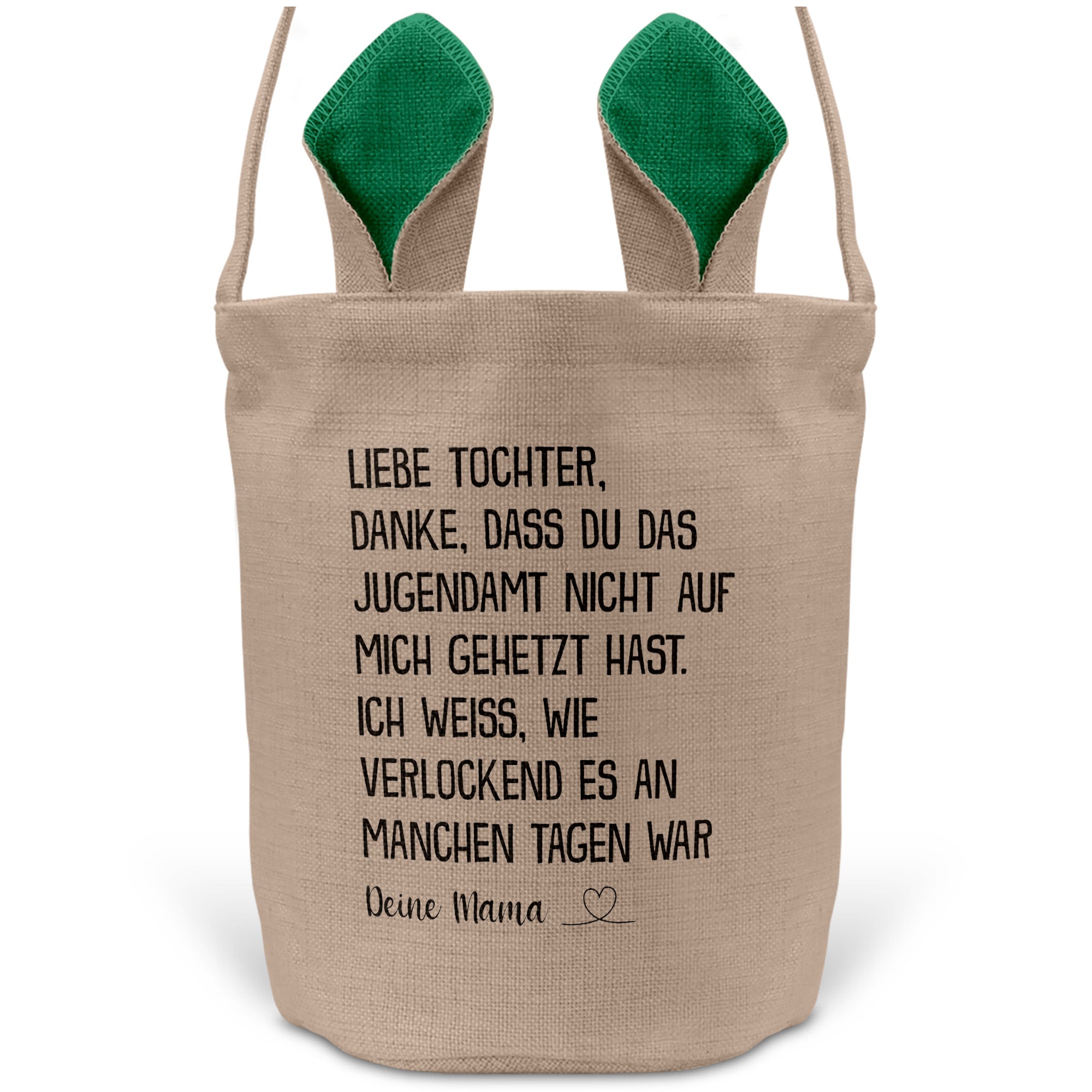 22Feels® Tochter Osterkorb von Mama Kinder mit Henkel Ostergeschenk Tragetasche Ostern Deko Osternest Körbchen Hasenohren (Beige/Grün)-Ostern Tragetasche-22Feels