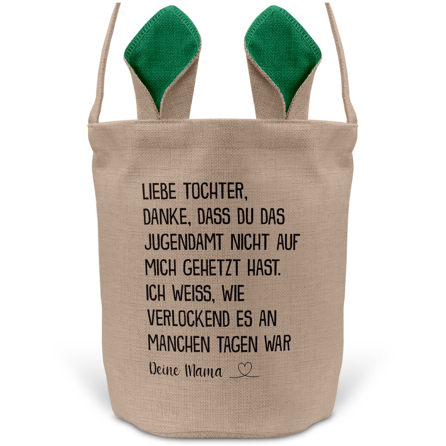 22Feels® Tochter Osterkorb von Mama Kinder mit Henkel Ostergeschenk Tragetasche Ostern Deko Osternest Körbchen Hasenohren (Beige/Grün)-Ostern Tragetasche-22Feels