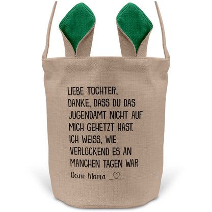 22Feels® Tochter Osterkorb von Mama Kinder mit Henkel Ostergeschenk Tragetasche Ostern Deko Osternest Körbchen Hasenohren (Beige/Grün)-Ostern Tragetasche-22Feels