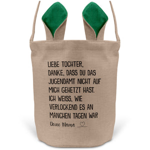 22Feels® Tochter Osterkorb von Mama Kinder mit Henkel Ostergeschenk Tragetasche Ostern Deko Osternest Körbchen Hasenohren (Beige/Grün)-Ostern Tragetasche-22Feels