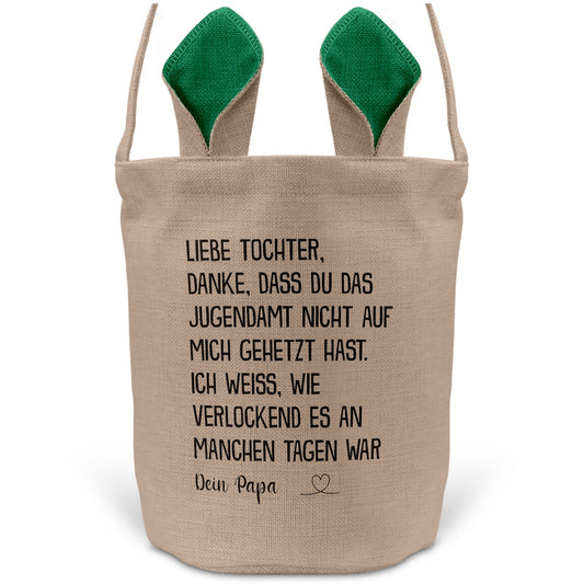 22Feels® Tochter Osterkorb von Papa Kinder mit Henkel Ostergeschenk Tragetasche Ostern Deko Osternest Körbchen Hasenohren (Beige/Grün)-Ostern Tragetasche-22Feels