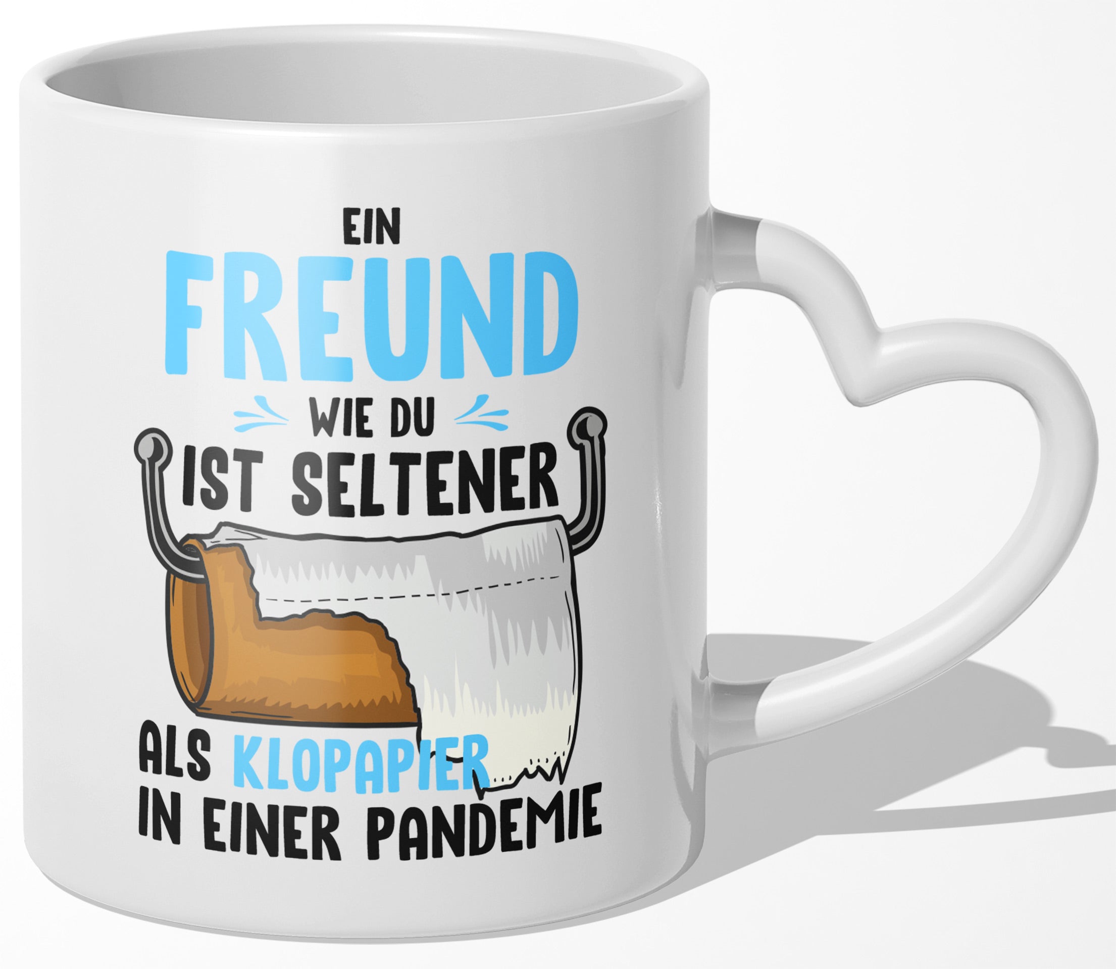22Feels® Freund Geschenk zum Jahrestag, Valentinstag etc. - Tasse mit Spruch: Seltener als Klopapier (Herzhenkel, Weiss, 320ml)-Tasse Weiss Herzhenkel 320ml-22Feels