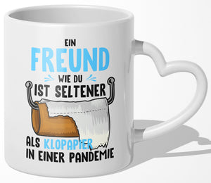 22Feels® Freund Geschenk zum Jahrestag, Valentinstag etc. - Tasse mit Spruch: Seltener als Klopapier (Herzhenkel, Weiss, 320ml)-Tasse Weiss Herzhenkel 320ml-22Feels