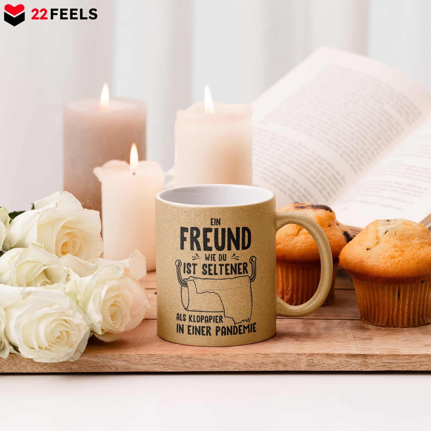 22Feels® Freund Geschenk zum Jahrestag, Valentinstag etc. - Glitzertasse mit Spruch (Gold, 320ml)-Glitzertasse Gold 320ml-22Feels
