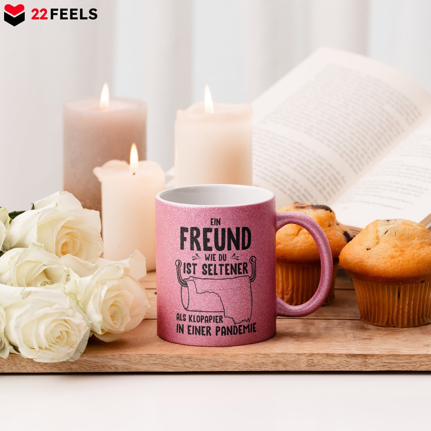 22Feels® Freund Geschenk zum Jahrestag, Valentinstag etc. - Glitzertasse mit Spruch (Pink, 320ml)-Glitzertasse Pink 320ml-22Feels