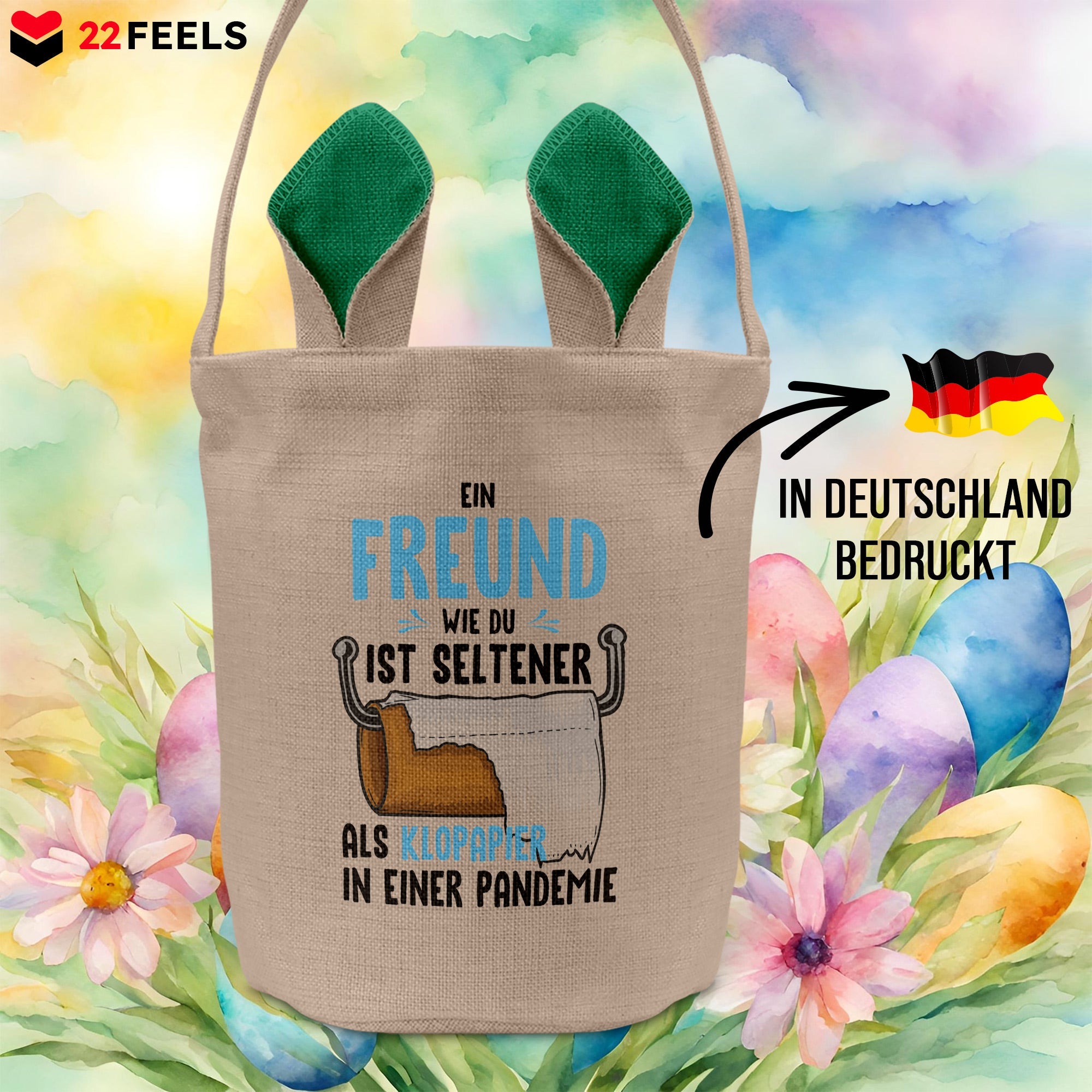 22Feels® Freund Paar Osterkorb mit Henkel Ostergeschenk Tragetasche Ostern Deko Osternest Körbchen Hasenohren (Beige/Grün)-Ostern Tragetasche-22Feels