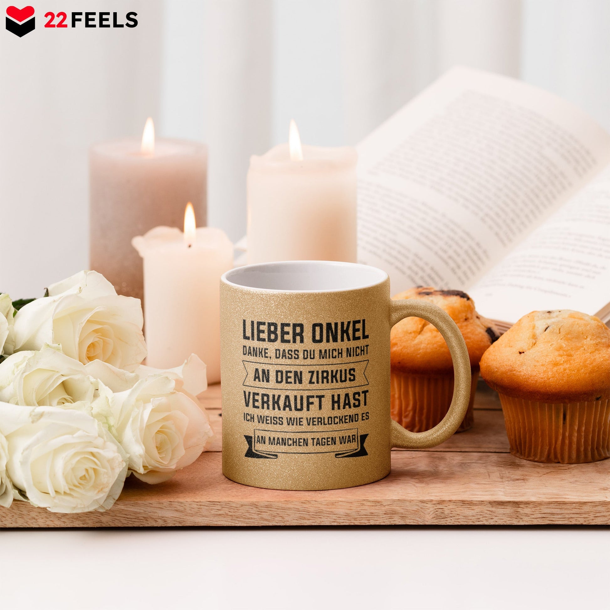 22Feels® Onkel Geschenk - Glitzertasse mit Spruch (Gold, 320ml)-Glitzertasse Gold 320ml-22Feels