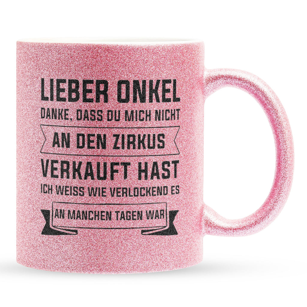 22Feels® Onkel Geschenk - Glitzertasse mit Spruch (Pink, 320ml)-Glitzertasse Pink 320ml-22Feels