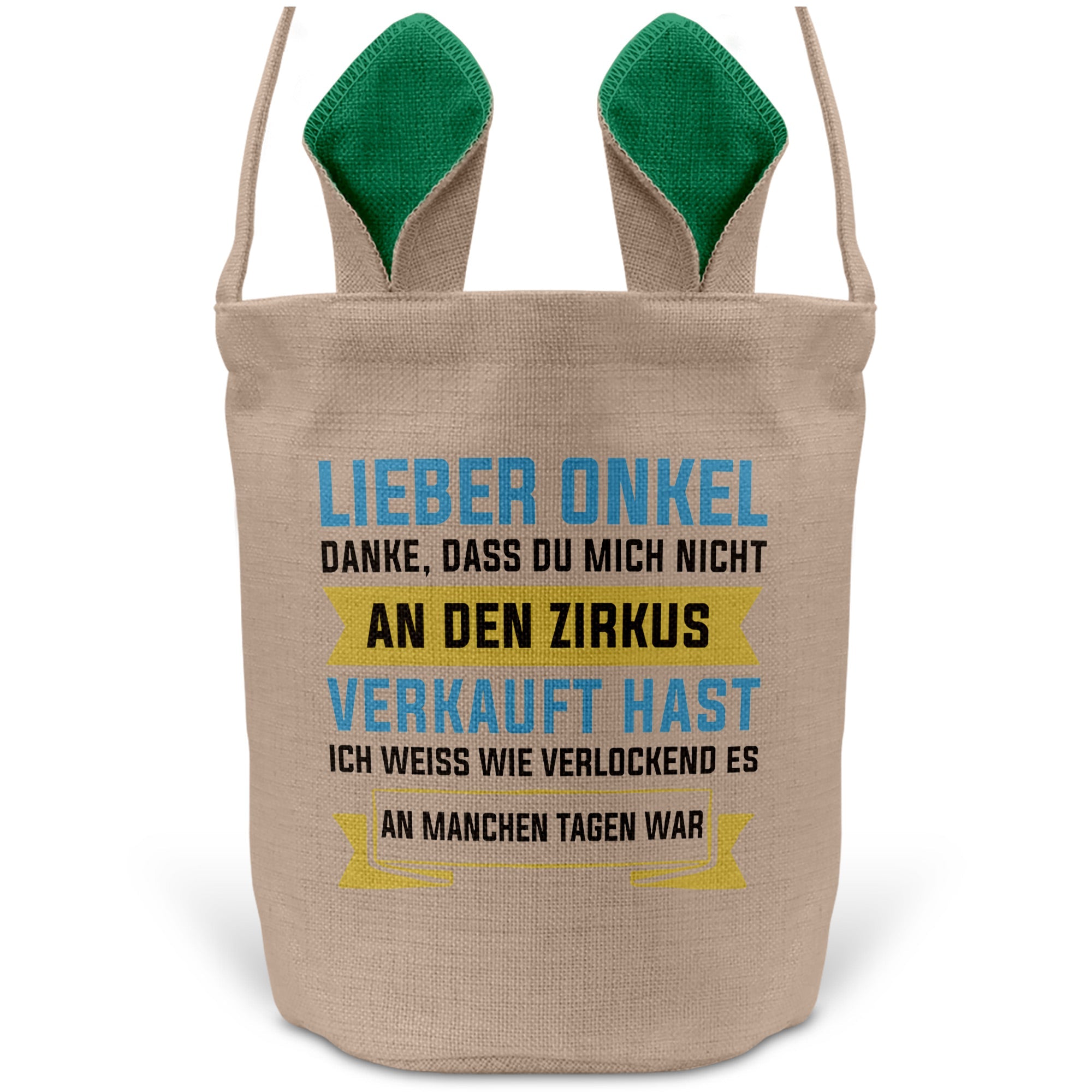 22Feels® Onkel Osterkorb mit Henkel Ostergeschenk Tragetasche Ostern Deko Osternest Körbchen Hasenohren (Beige/Grün)-Ostern Tragetasche-22Feels