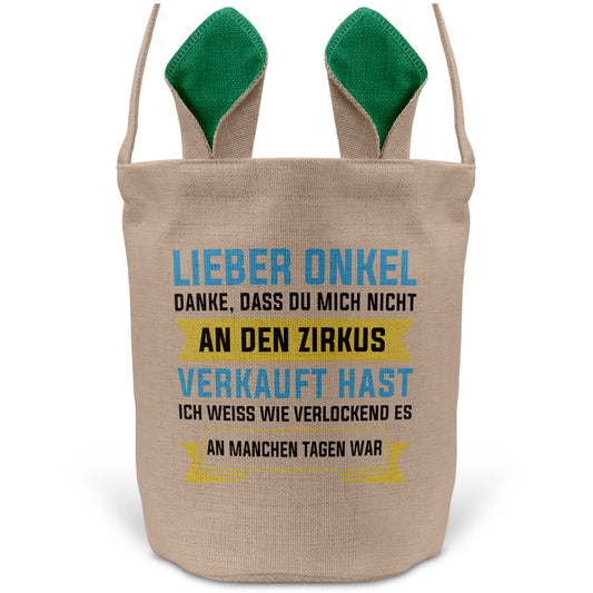 22Feels® Onkel Osterkorb mit Henkel Ostergeschenk Tragetasche Ostern Deko Osternest Körbchen Hasenohren (Beige/Grün)-Ostern Tragetasche-22Feels
