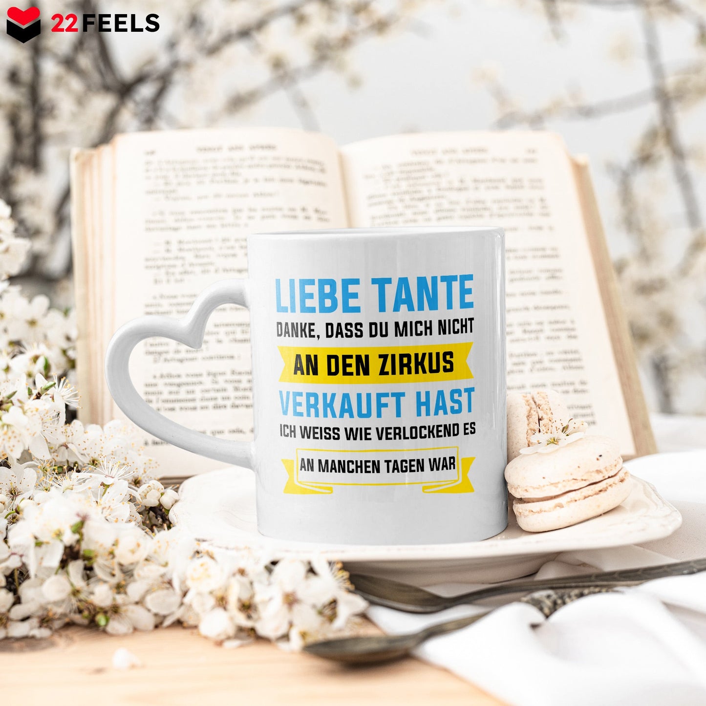 22Feels® Tante Geschenk - Tasse mit Spruch (Herzhenkel, Weiss, 320ml)-Tasse Weiss Herzhenkel 320ml-22Feels