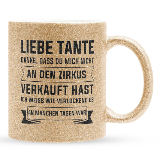 22Feels® Tante Geschenk - Glitzertasse mit Spruch (Gold, 320ml)-Glitzertasse Gold 320ml-22Feels