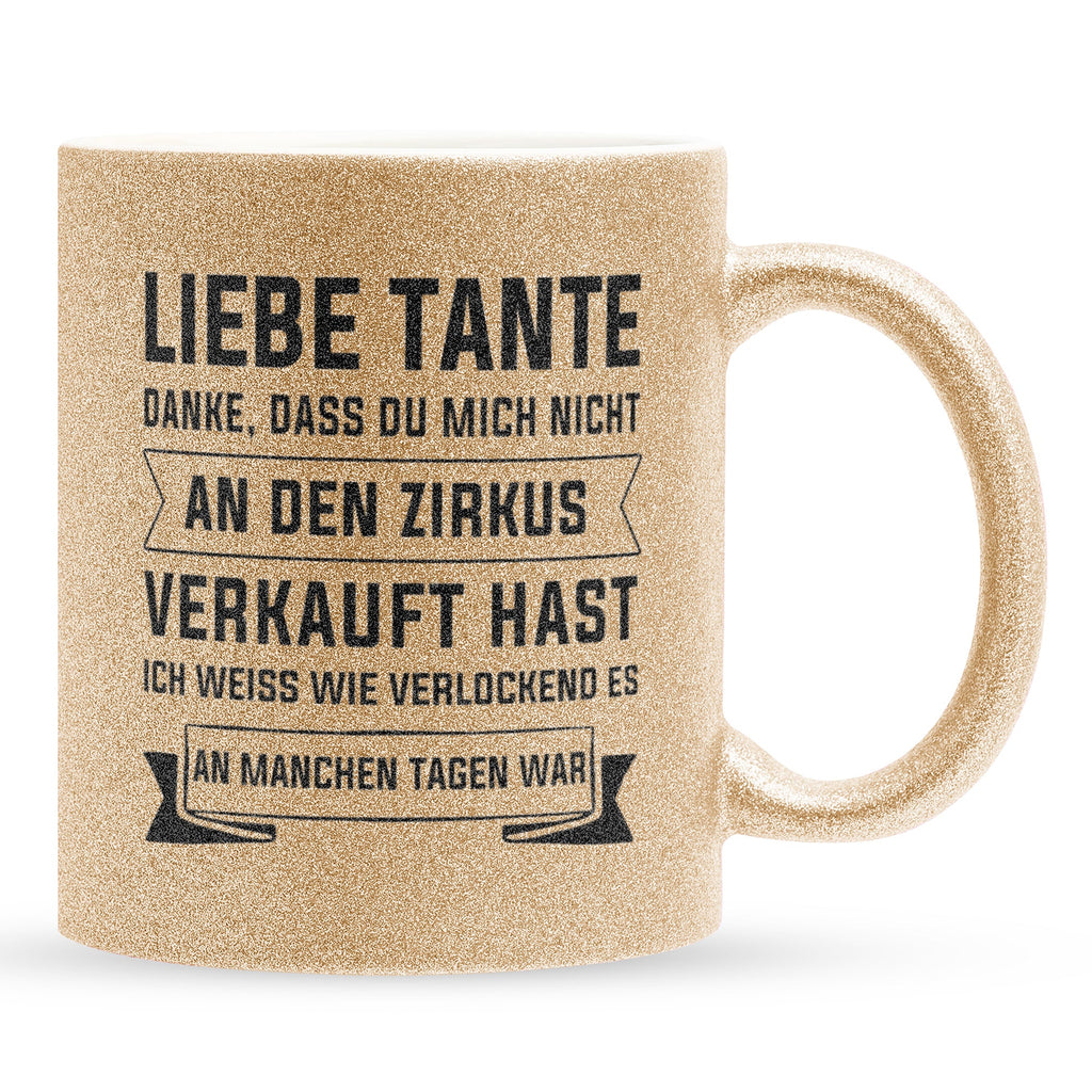 22Feels® Tante Geschenk - Glitzertasse mit Spruch (Gold, 320ml)-Glitzertasse Gold 320ml-22Feels