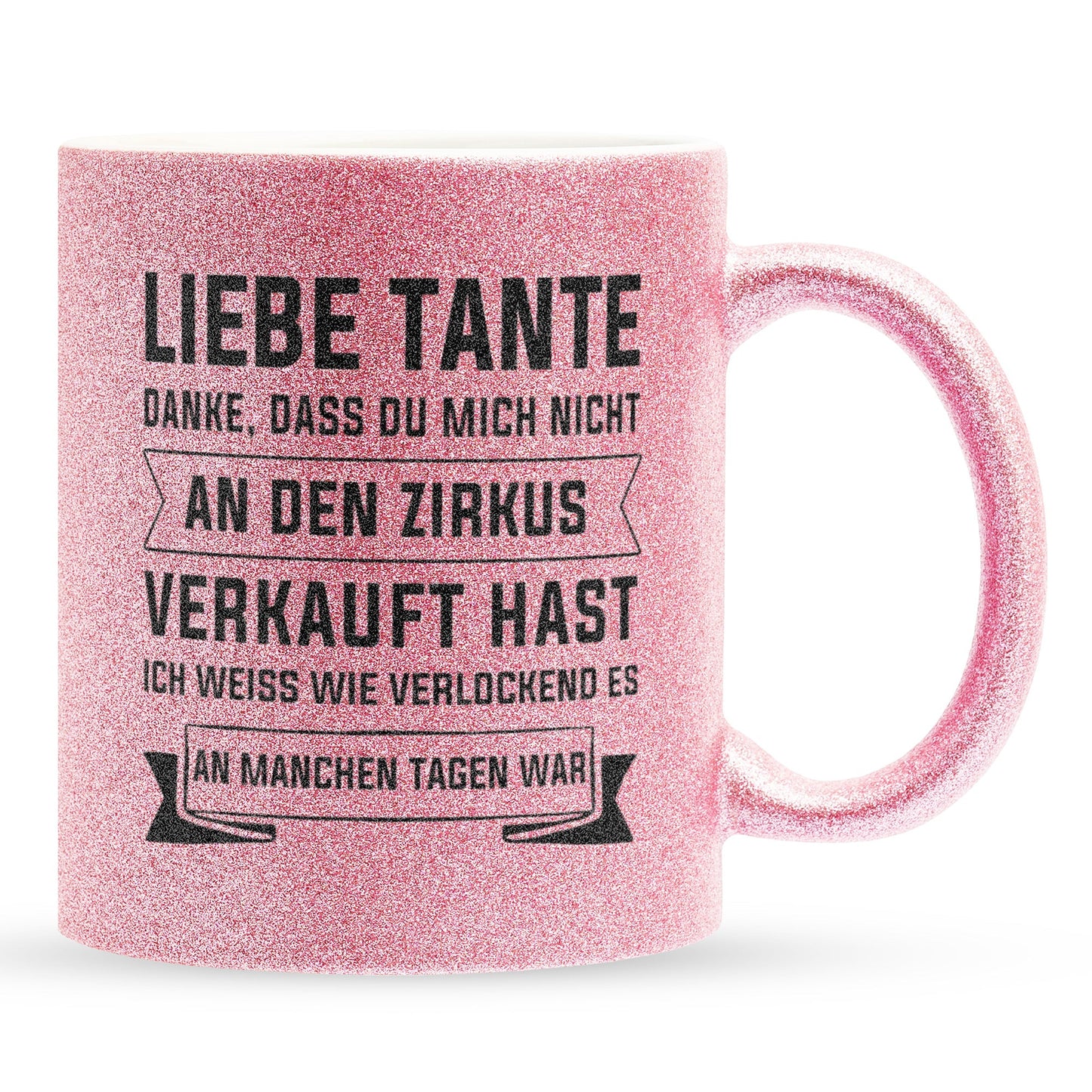 22Feels® Tante Geschenk - Glitzertasse mit Spruch (Pink, 320ml)-Glitzertasse Pink 320ml-22Feels