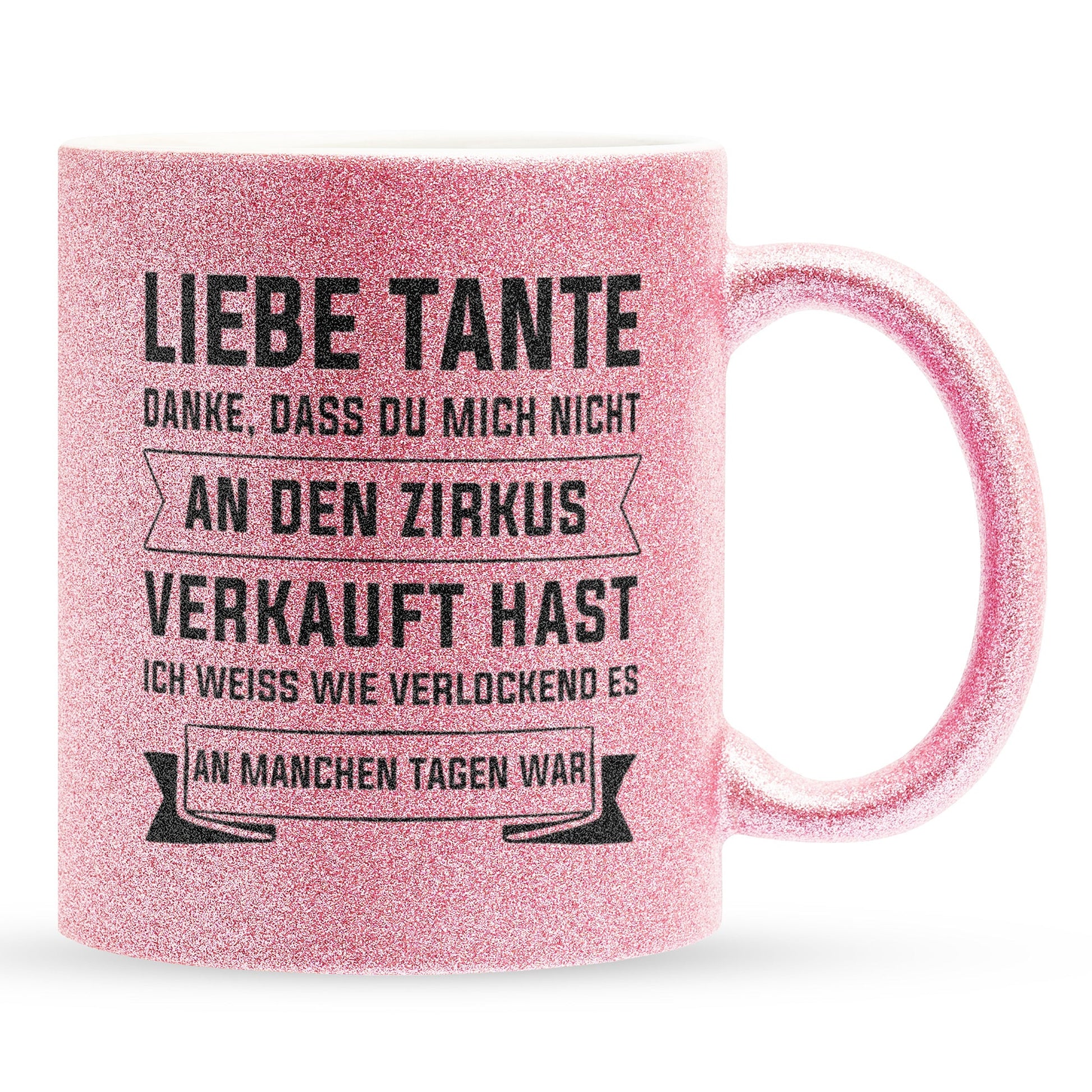 22Feels® Tante Geschenk - Glitzertasse mit Spruch (Pink, 320ml)-Glitzertasse Pink 320ml-22Feels