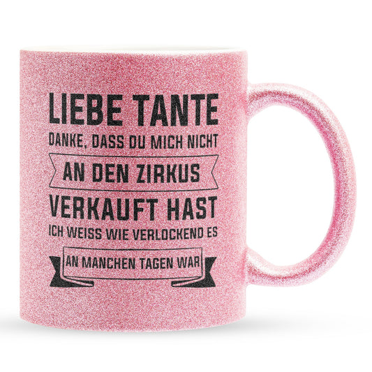 22Feels® Tante Geschenk - Glitzertasse mit Spruch (Pink, 320ml)-Glitzertasse Pink 320ml-22Feels