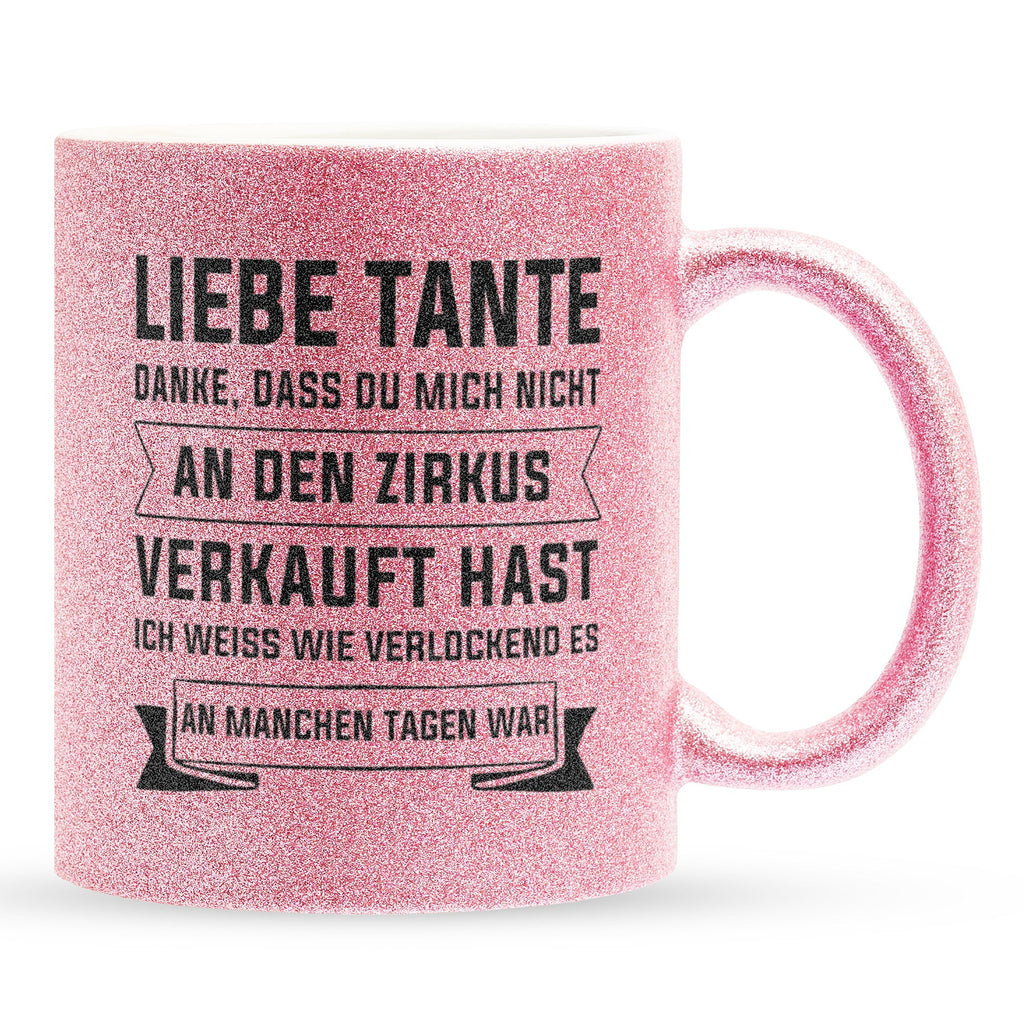 22Feels® Tante Geschenk - Glitzertasse mit Spruch (Pink, 320ml)-Glitzertasse Pink 320ml-22Feels