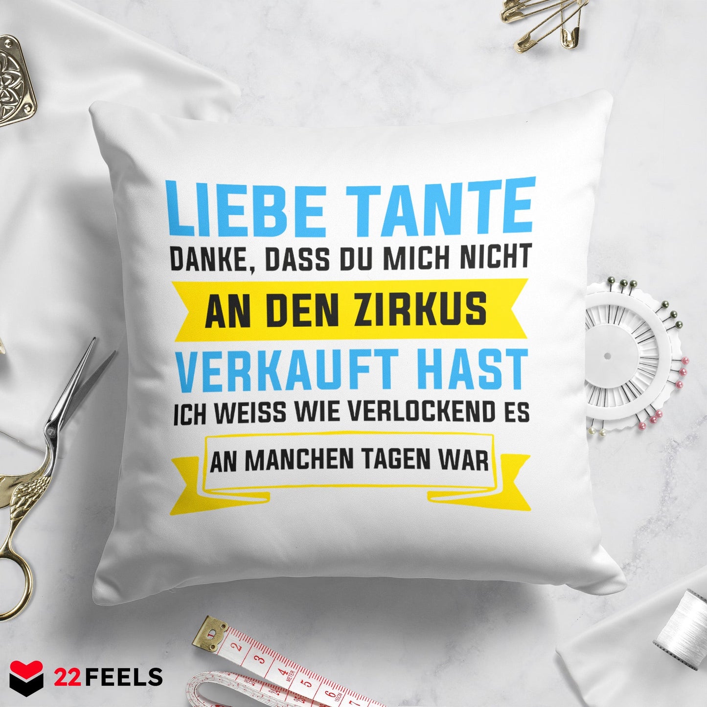 22Feels® Tante Geschenk - Kissen mit Spruch (Weiss 40x40cm)-Kissen Weiss 40x40-22Feels