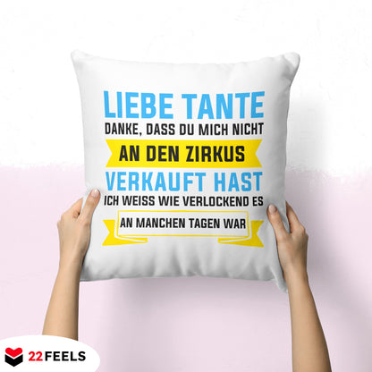 22Feels® Tante Geschenk - Kissen mit Spruch (Weiss 40x40cm)-Kissen Weiss 40x40-22Feels