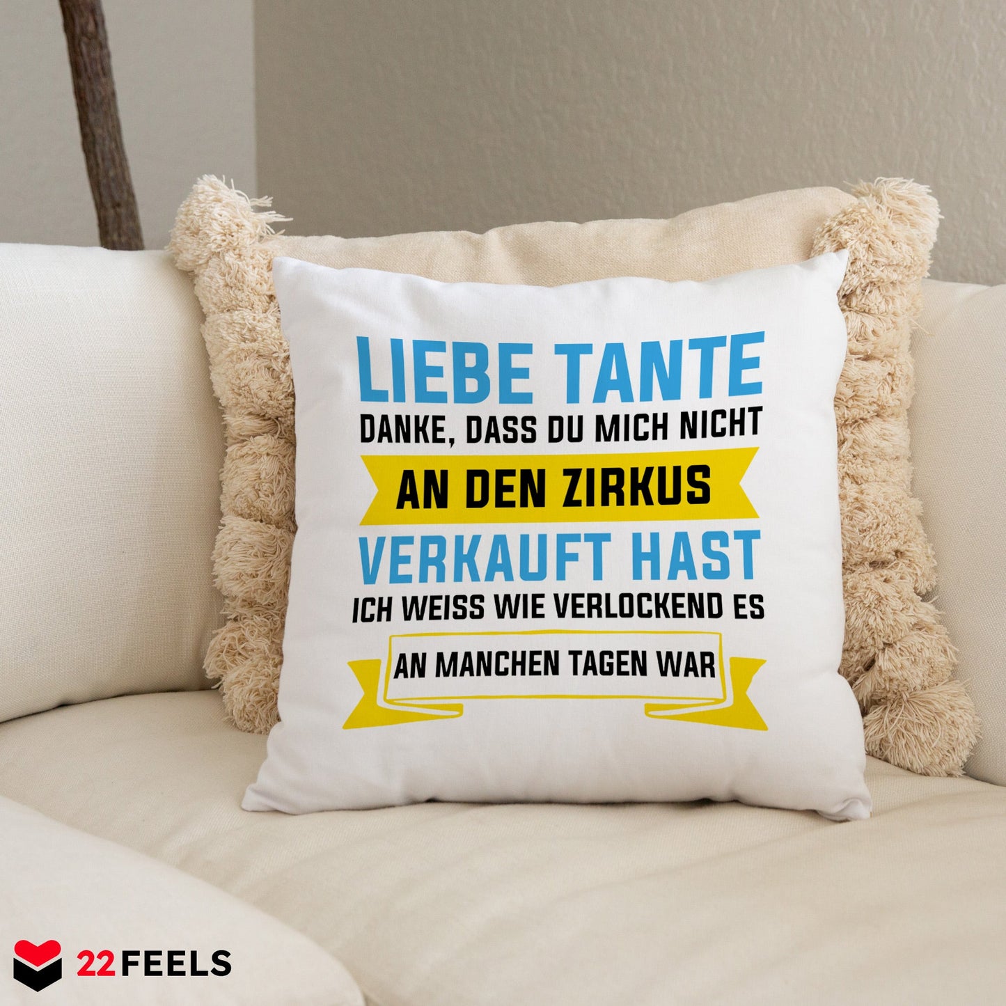 22Feels® Tante Geschenk - Kissen mit Spruch (Weiss 40x40cm)-Kissen Weiss 40x40-22Feels