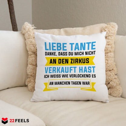 22Feels® Tante Geschenk - Kissen mit Spruch (Weiss 40x40cm)-Kissen Weiss 40x40-22Feels