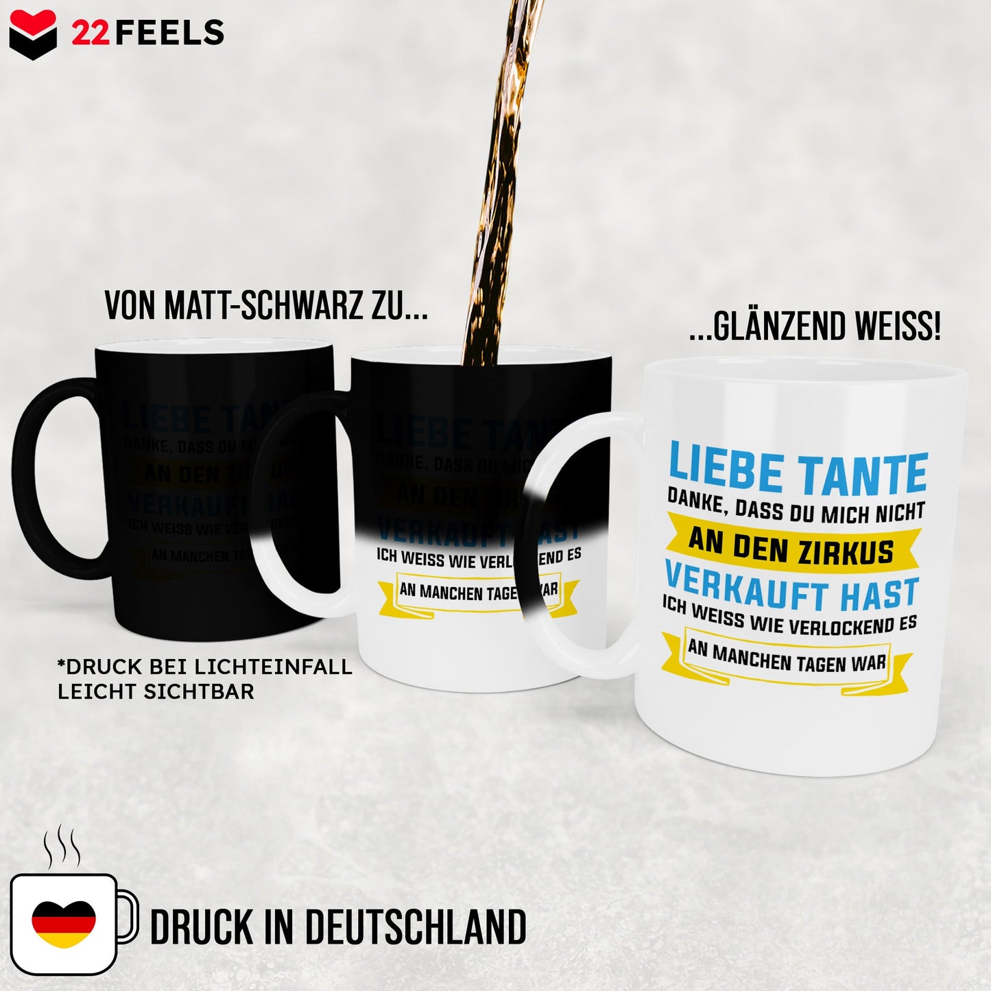 22Feels® Tante Geschenk - Zaubertasse mit Spruch (Matt-Schwarz und Weiss, 320ml)-Farbwechsel Tasse Matt 320ml-22Feels