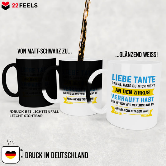 22Feels® Tante Geschenk - Zaubertasse mit Spruch (Matt-Schwarz und Weiss, 320ml)-Farbwechsel Tasse Matt 320ml-22Feels