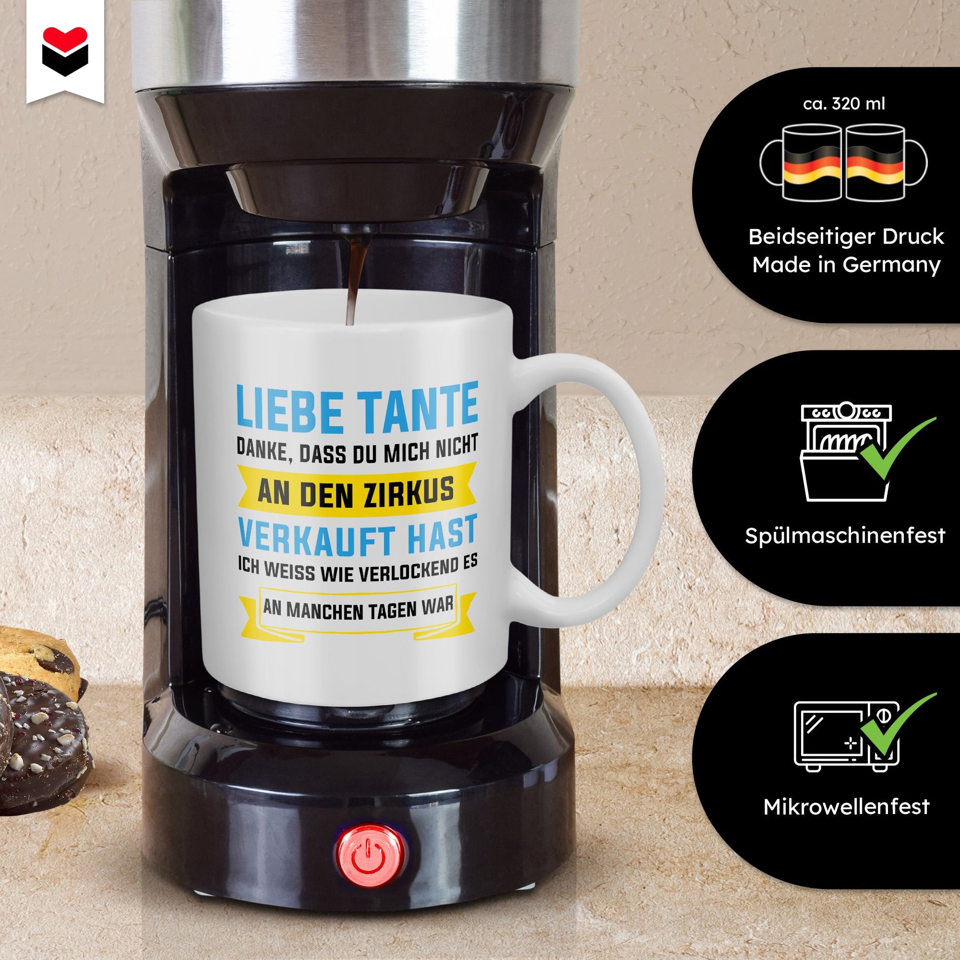 22Feels® Tante Geschenk - Tasse mit Spruch: Zirkus (Weiss, 320ml)-Weisse Tasse 320ml-22Feels