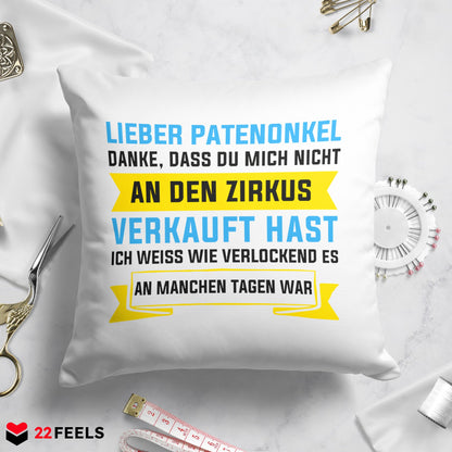 22Feels® Patenonkel Geschenk - Kissen mit Spruch (Weiss 40x40cm)-Kissen Weiss 40x40-22Feels