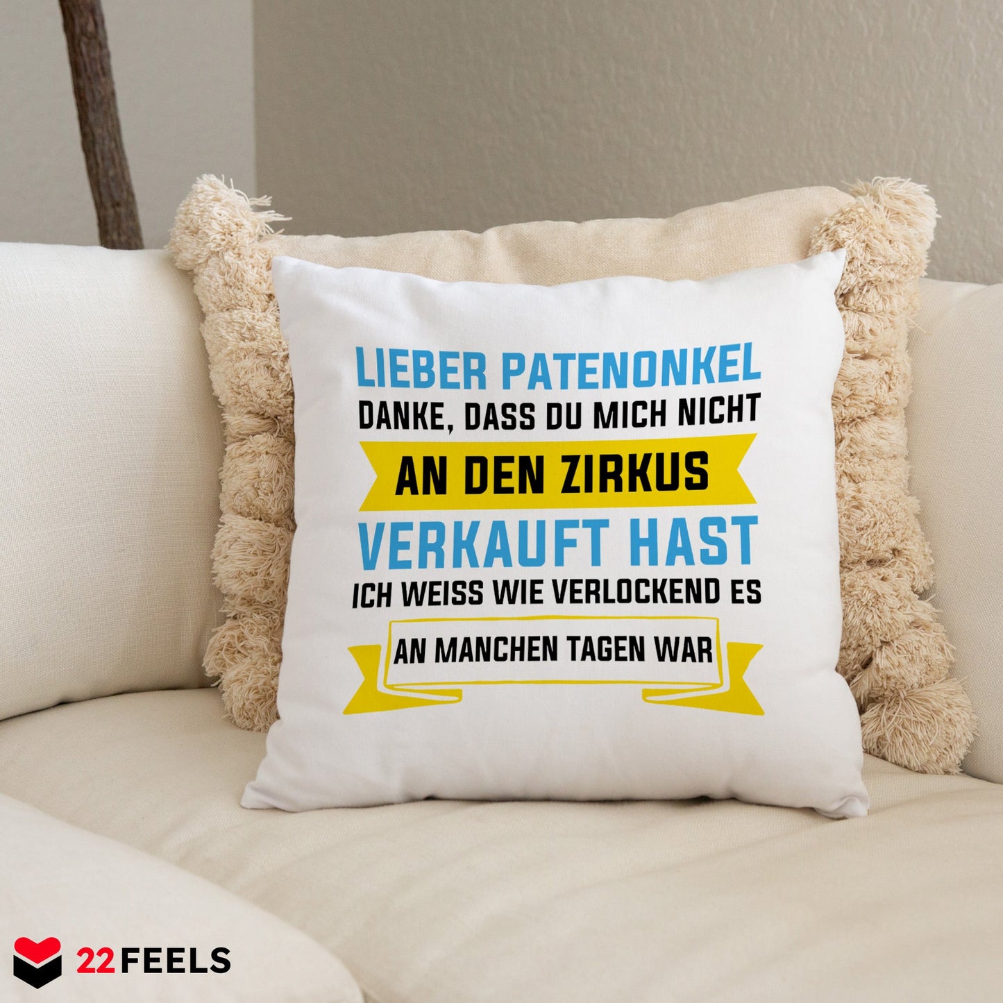 22Feels® Patenonkel Geschenk - Kissen mit Spruch (Weiss 40x40cm)-Kissen Weiss 40x40-22Feels