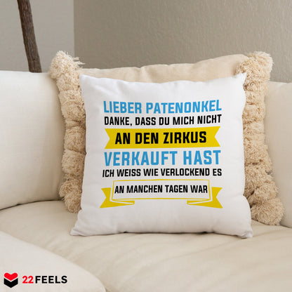22Feels® Patenonkel Geschenk - Kissen mit Spruch (Weiss 40x40cm)-Kissen Weiss 40x40-22Feels