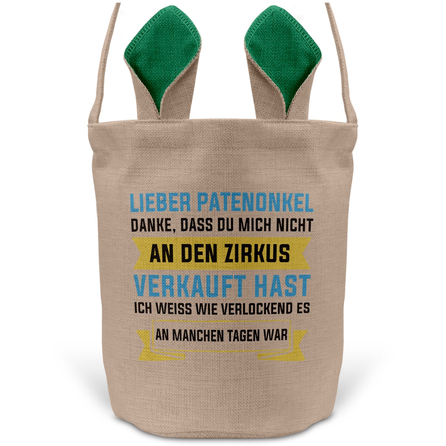 22Feels® Patenonkel Pate Osterkorb mit Henkel Ostergeschenk Tragetasche Ostern Deko Osternest Körbchen Hasenohren (Beige/Grün)-Ostern Tragetasche-22Feels
