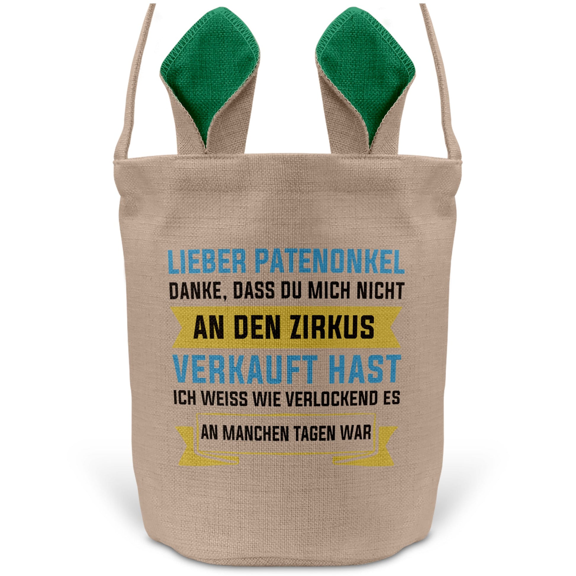22Feels® Patenonkel Pate Osterkorb mit Henkel Ostergeschenk Tragetasche Ostern Deko Osternest Körbchen Hasenohren (Beige/Grün)-Ostern Tragetasche-22Feels