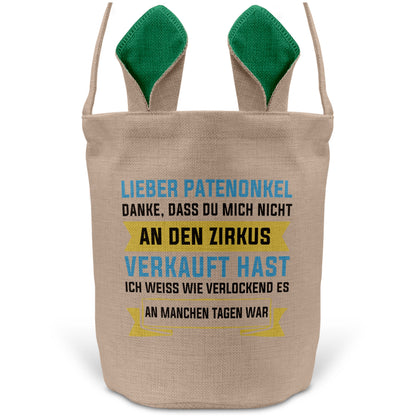 22Feels® Patenonkel Pate Osterkorb mit Henkel Ostergeschenk Tragetasche Ostern Deko Osternest Körbchen Hasenohren (Beige/Grün)-Ostern Tragetasche-22Feels