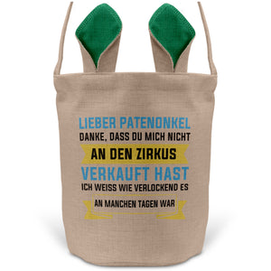 22Feels® Patenonkel Pate Osterkorb mit Henkel Ostergeschenk Tragetasche Ostern Deko Osternest Körbchen Hasenohren (Beige/Grün)-Ostern Tragetasche-22Feels