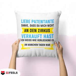 22Feels® Patentante Geschenk - Kissen mit Spruch (Weiss 40x40cm)-Kissen Weiss 40x40-22Feels
