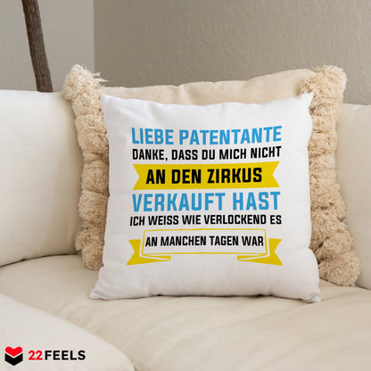 22Feels® Patentante Geschenk - Kissen mit Spruch (Weiss 40x40cm)-Kissen Weiss 40x40-22Feels