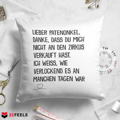 22Feels® Patenonkel Geschenk - Kissen mit Spruch (Weiss 40x40cm)-Kissen Weiss 40x40-22Feels