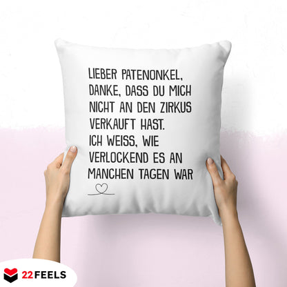22Feels® Patenonkel Geschenk - Kissen mit Spruch (Weiss 40x40cm)-Kissen Weiss 40x40-22Feels