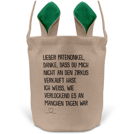 22Feels® Patenonkel Pate Osterkorb mit Henkel Ostergeschenk Tragetasche Ostern Deko Osternest Körbchen Hasenohren (Beige/Grün)-Ostern Tragetasche-22Feels